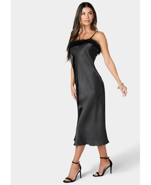 Women's Solid Satin Sharkbite Dress