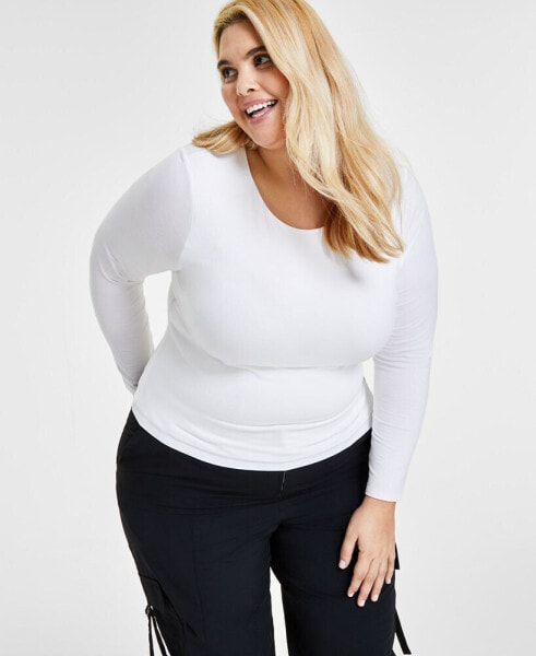 Plus Size Long-Sleeve Jersey Knit Top, Created for Macy's