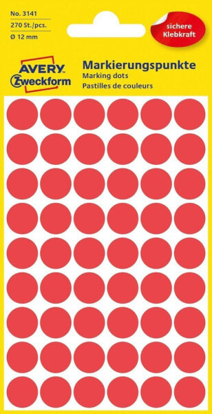 Avery Zweckform 3141 - Red - Round - Permanent - 12 x 12 mm - Small - Paper