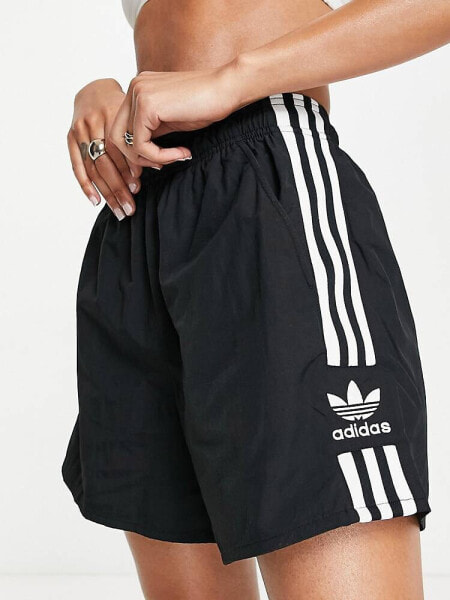 adidas Originals three stripe oversized shorts in black 