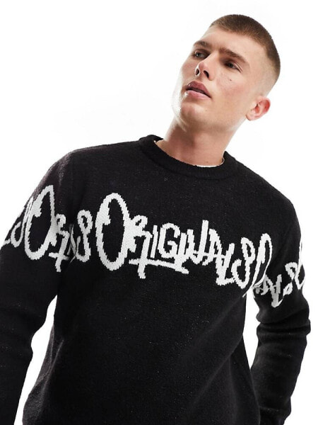 Jack & Jones oversize jumper with graffiti logo black