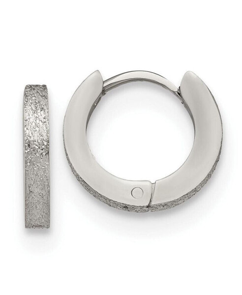 Stainless Steel Polished and Sandblasted Hinged Hoop Earrings