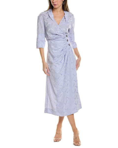 Ganni Jacquard Wrap Dress Women's Blue 38