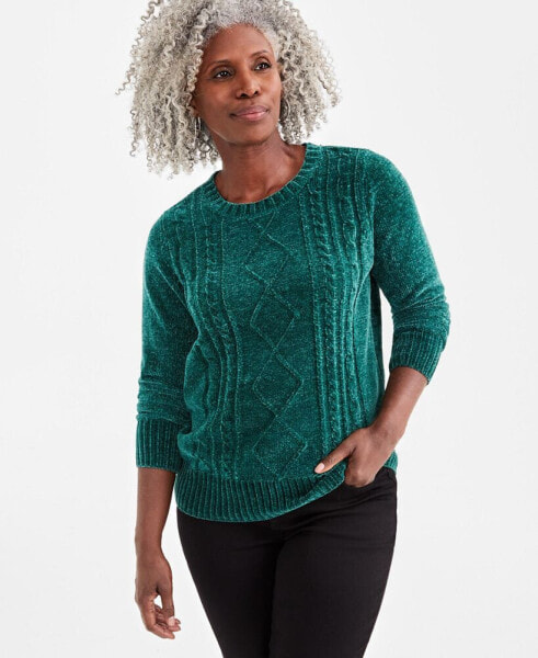 Petite Chenille Cable-Knit Sweater, Created for Macy's