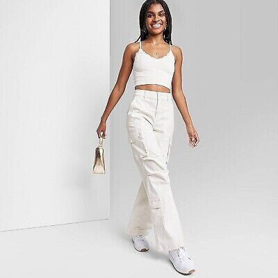 Women's High-Rise Cargo Utility Pants - Wild Fable Off-White XL
