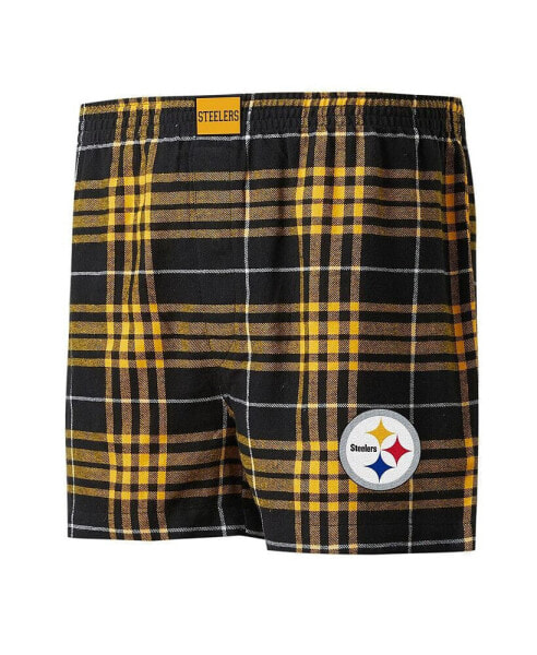 Men's Black, Gold Pittsburgh Steelers Concord Flannel Boxers