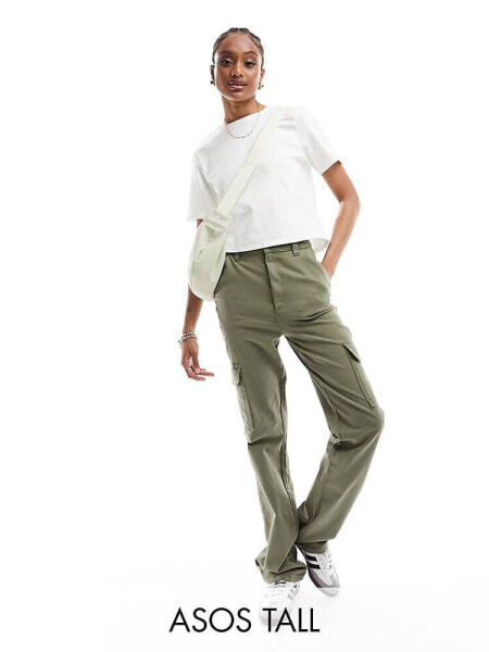 ASOS DESIGN Tall slim cargo with pockets in khaki