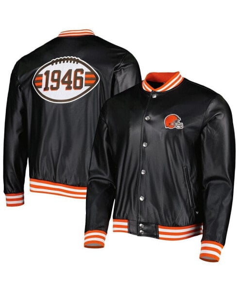 Men's Black Cleveland Browns Metallic Bomber Full-Snap Jacket