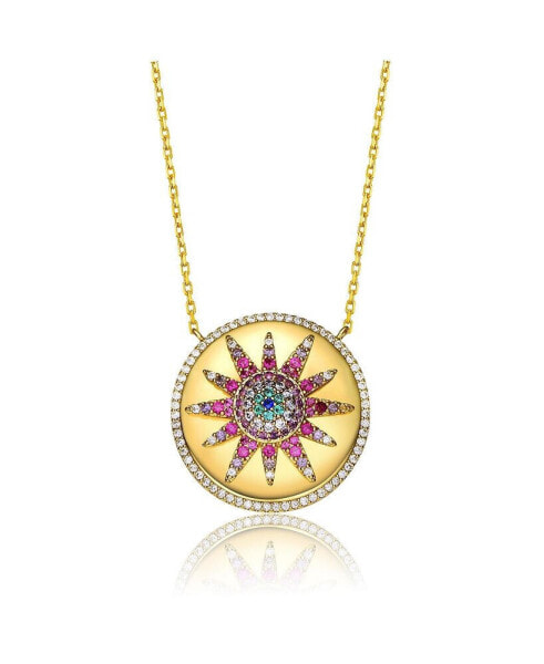 Teens/Young Adults Sterling Silver 14K Gold Plated Multi Color Cubic Zirconia Necklace