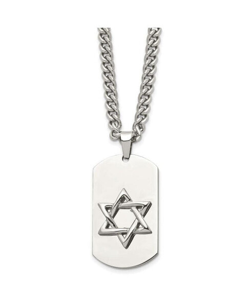 Polished Star of David Dog Tag on a Curb Chain Necklace