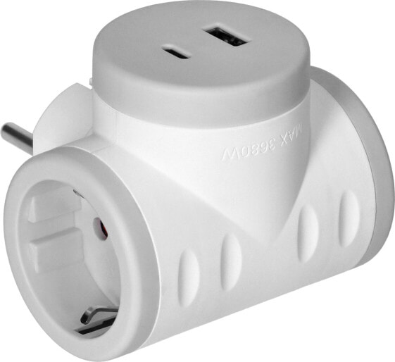 Orno Rozgałęźnik 2P+Z (Schuko) z ładowarką 2xUSB, szybkie ładowanie, biało-szary