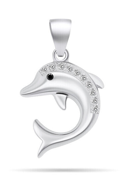 Cute silver pendant with zircons Dolphin PT104W