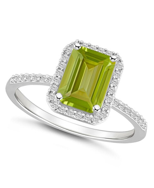Peridot (1-2/3 ct. t.w.) and Lab-Grown Sapphire (1/4 ct. t.w.) Halo Ring in 10K White Gold