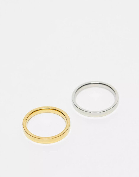 Lost Souls stainless steel pack of 2 3mm band rings in platinum and gold