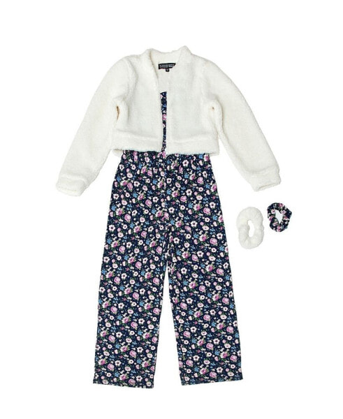 Big Girls Sherpa Jacket, Jumpsuit and Scrunchies Set