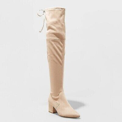 Women's Greta Tall Dress Boots - A New Day Beige 7
