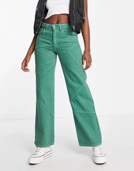 Cotton On panel straight leg jeans in green