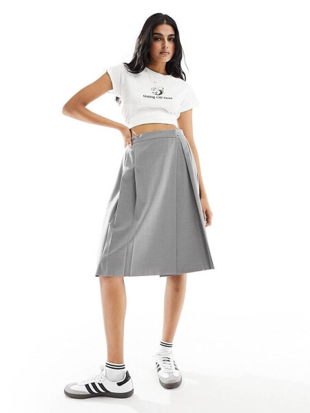 ASOS DESIGN tailored pleated midi skirt in grey