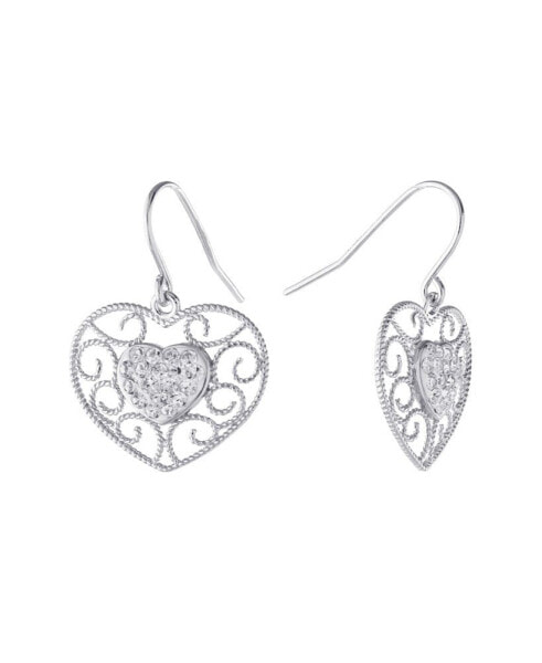Gray and Pink Crystal (0.35 ct.t.w) Filigree Heart Drop Earrings in Sterling Silver