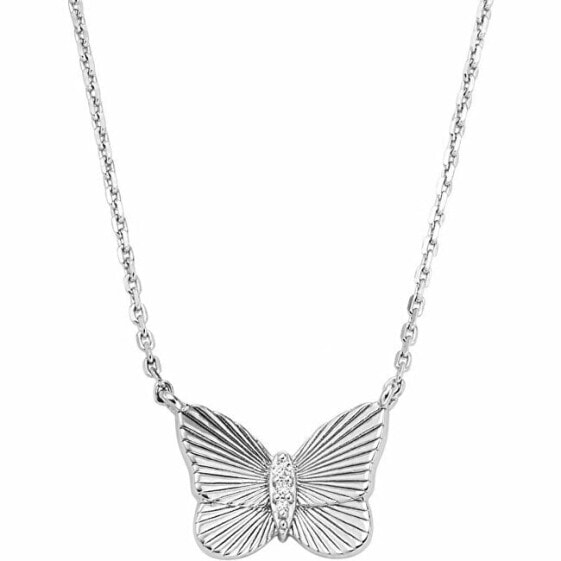 Decent Silver Butterflies Necklace with Crystals JFS00619040