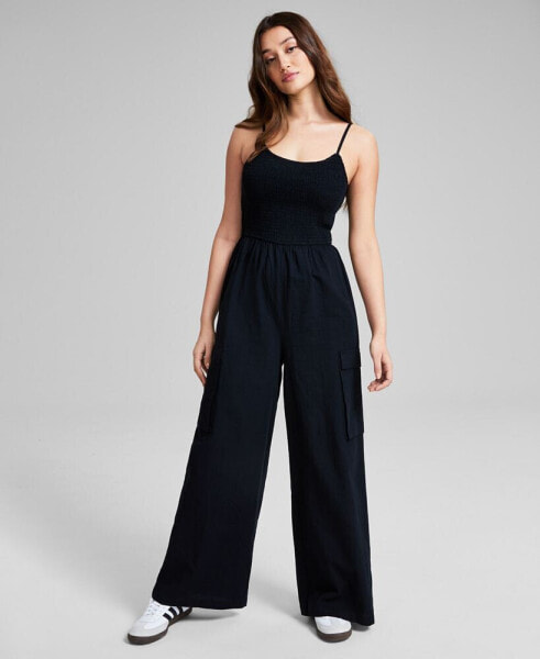 Women's Cotton Smocked Cargo Jumpsuit, Created for Macy's