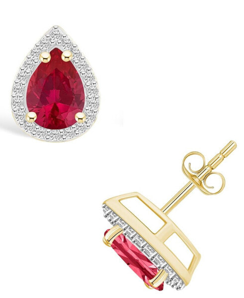 Lab Grown Ruby (1-1/2 ct. t.w.) and Lab Grown Sapphire (1/5 ct. t.w.) Halo Studs in 10K Yellow Gold