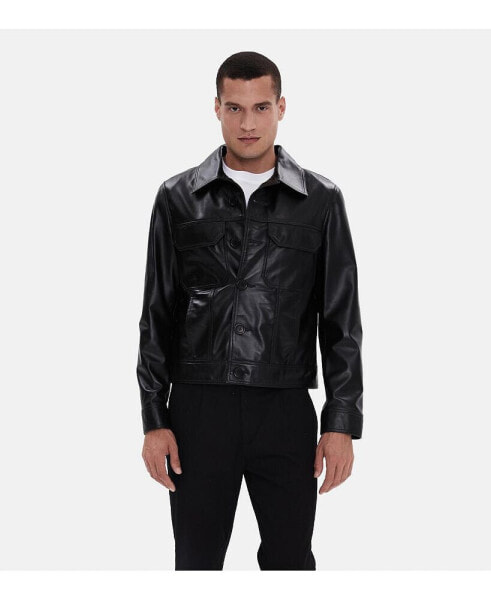 Men's Casual Leather Jacket, Black