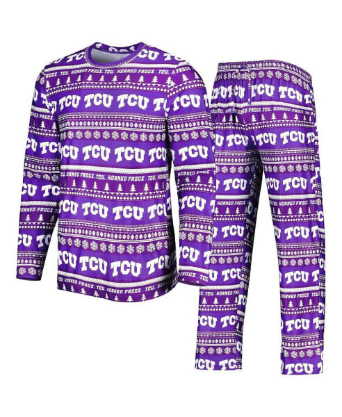 Men's Purple TCU Horned Frogs Swivel Long Sleeve T-shirt and Pants Sleep Set
