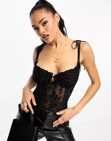 ASOS DESIGN embroidered bodysuit in black