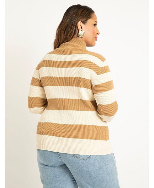 Plus Size Striped Mock Neck Sweater