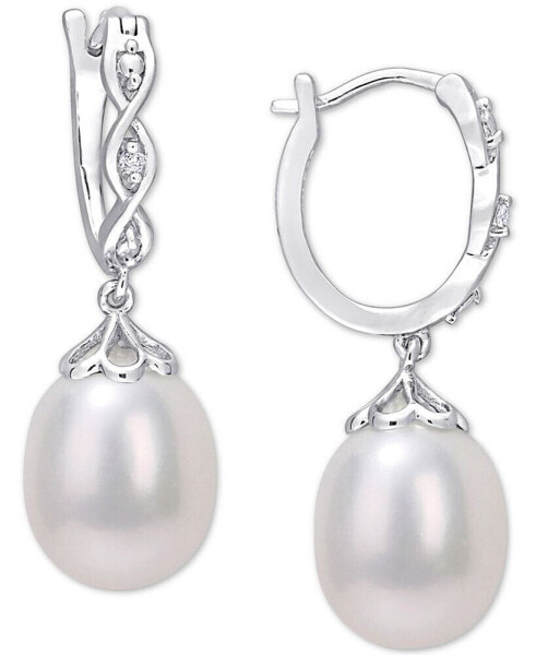 Серьги Macy's Freshwater Pearl & Diamond Hoops