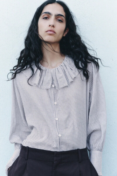 GINGHAM RUFFLED SHIRT ZW COLLECTION