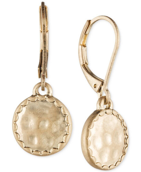 Gold-Tone Hammered Disc Drop Earrings