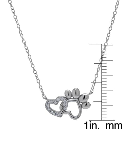 Cubic Zirconia Heart and Silver-Plated Paw Necklace