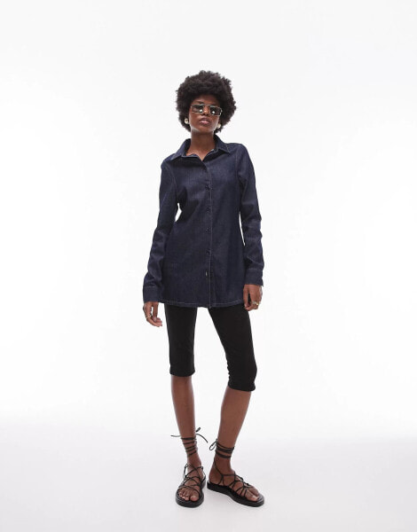 Topshop denim long Slim fit shirt in indigo