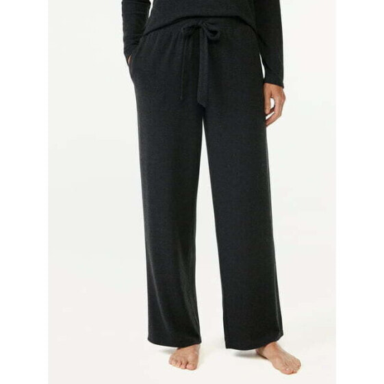 Joyspun Hacci Pajama Pants Women Medium Black Heather Knitted Polyester Wide Leg