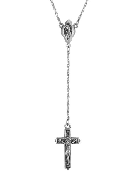 2028 silver-Tone Mother Mary and Crucifix Cross 20" Y-Necklace