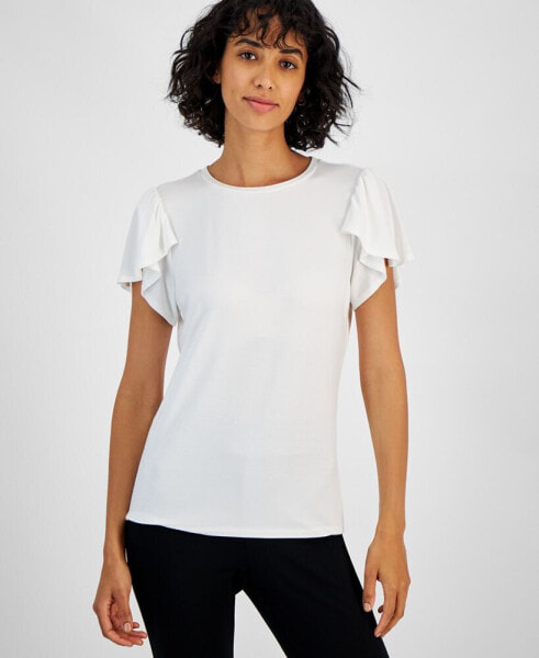 Women's Crewneck Flutter-Sleeve Top