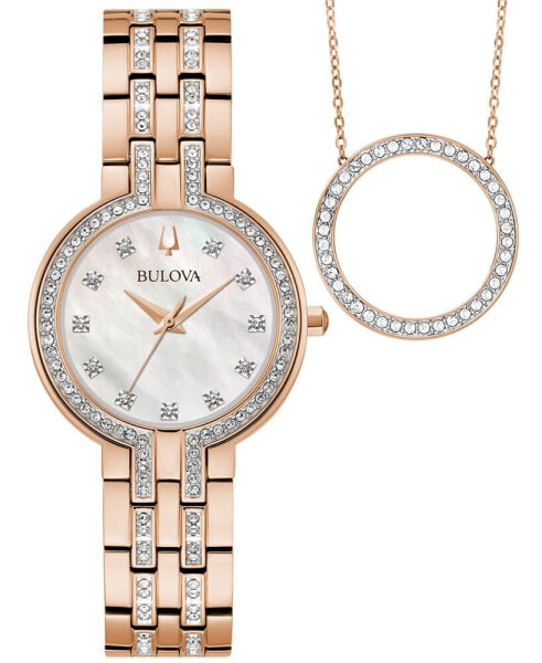 Women's Classic Crystal Rose Gold-Tone Bracelet Watch Box Set 30mm