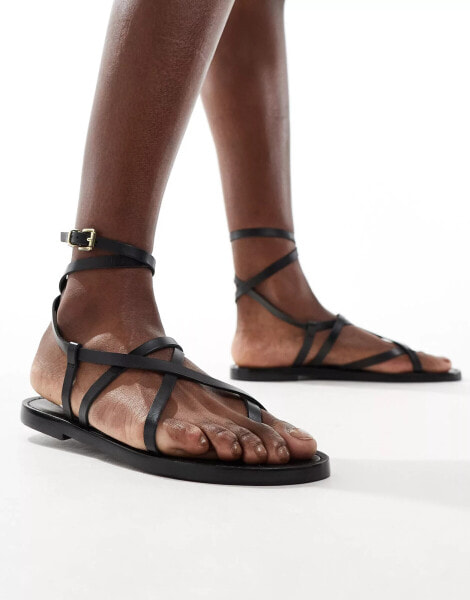 Stradivarius leather strappy sandal in black