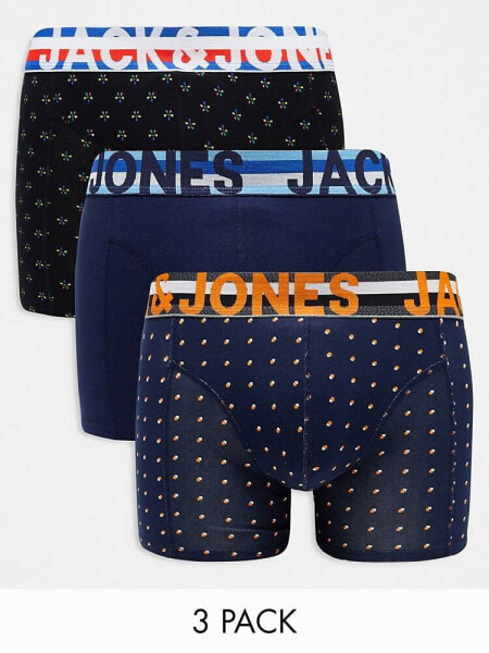 Jack & Jones 3 pack printed trunks in navy 