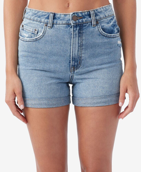 Juniors' Cotton Katrina Double-Cuffed Denim Shorts