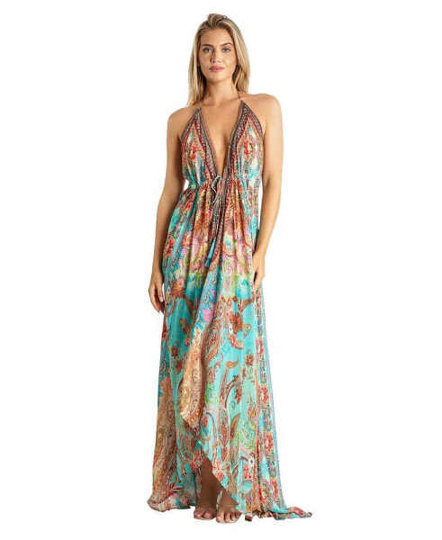 Women's Maxi Boho Art Halterneck Dress