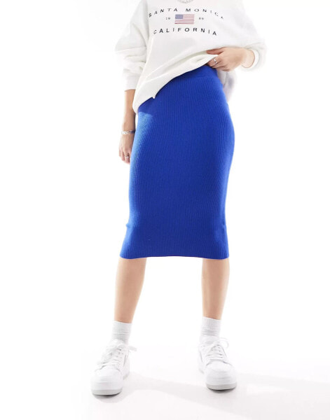 Vero Moda ribbed midi skirt in cobalt blue