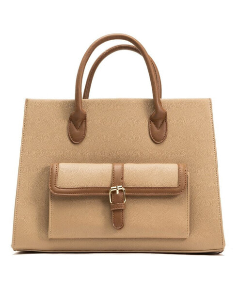 Veda Two-Tone Buckle Medium Satchel Bag