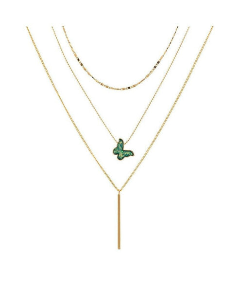 Hollywood Sensation layer Necklace with Druze Stone Butterfly Pendant