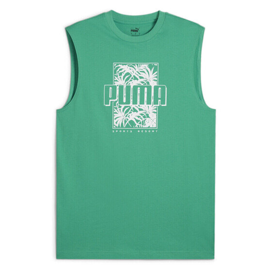 Puma Ess+ Palm Resort Graphic Crew Neck Sleeveless T-Shirt Mens Green Casual Top