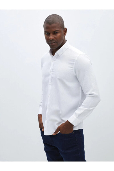 Рубашка LC WAIKIKI Slim Fit с длинным рукавом с ажурным узором для мужчин
