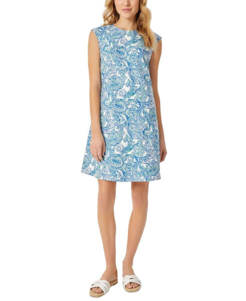 Petite Linen-Blend Paisley-Print Swing Dress