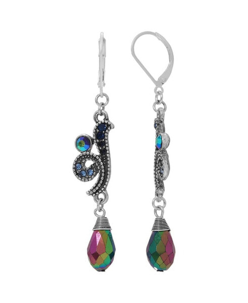 Silver-Tone Ab Glass Drop Bead Earrings